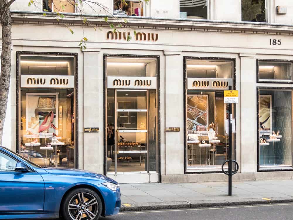 A front external view of the Miu Miu store, on Sloane street , in Knightsbridge