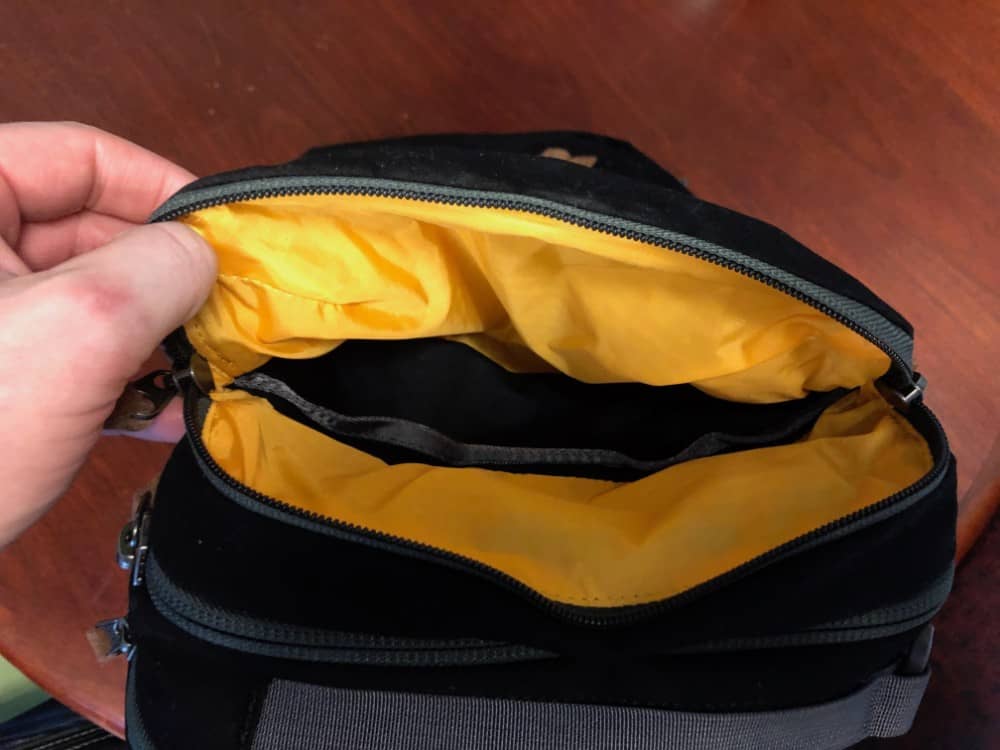 The small storage pocket at the top of the Cotopaxi Nazca travel pack