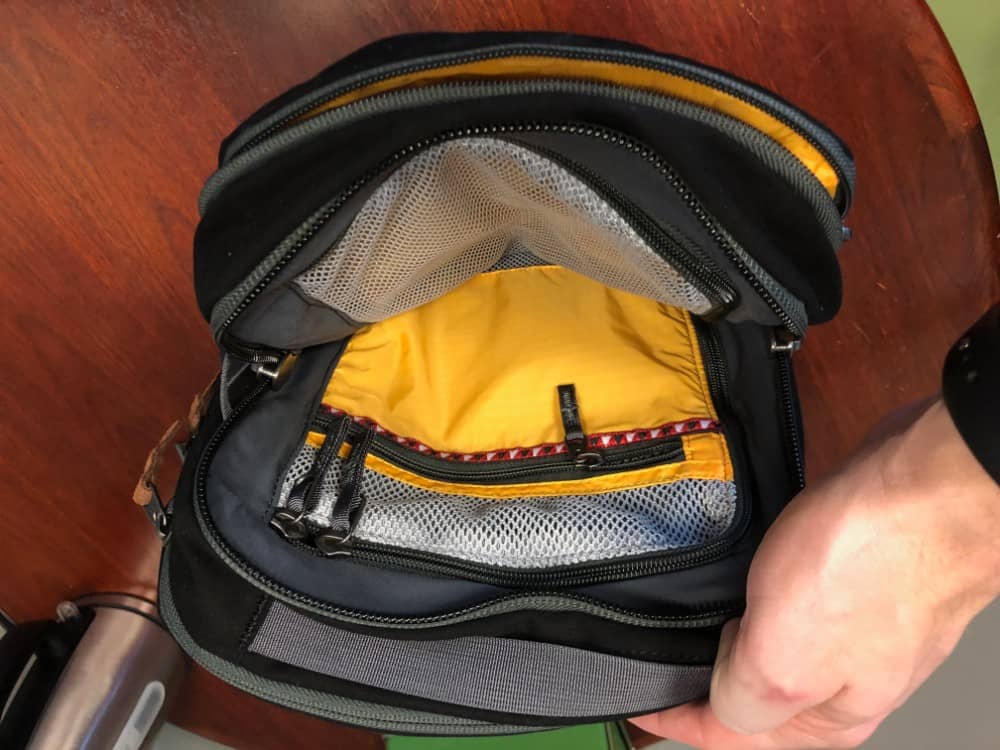 View of the main storage compartment for the Cotopaxi Nazca backpack from the top