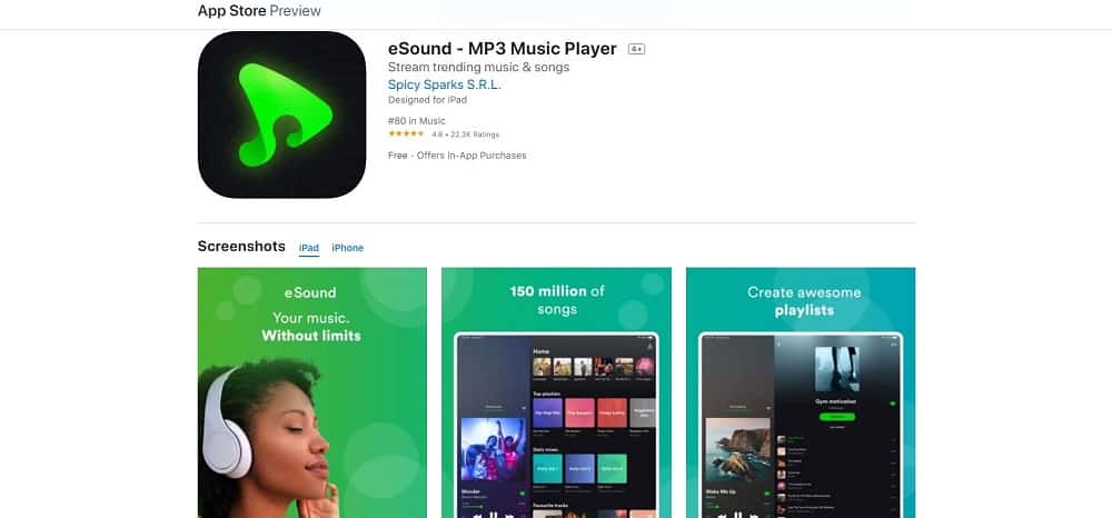 This is a screenshot of the eSound App Installation Page.
