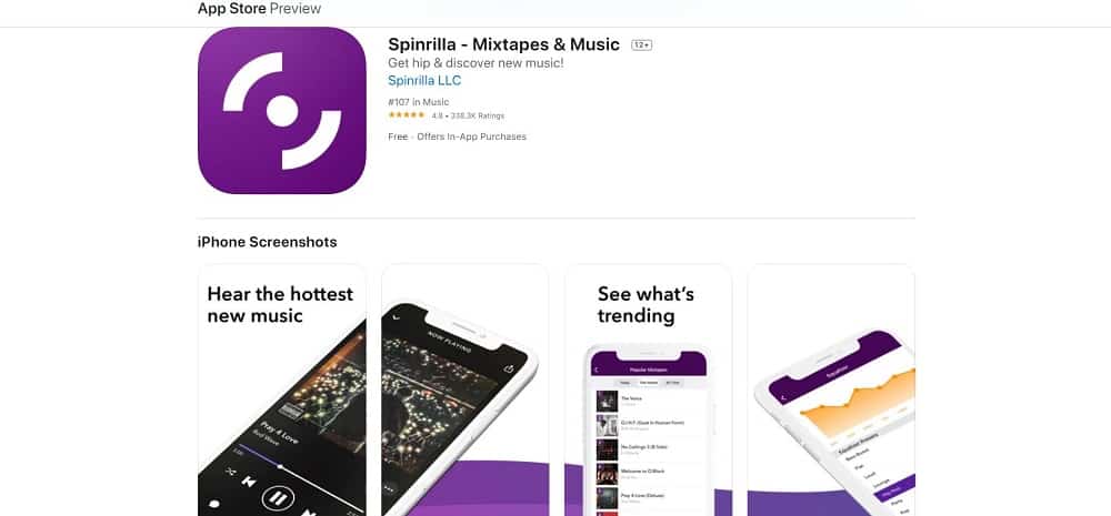 This is a screenshot of the Spinrilla App Installation Page.