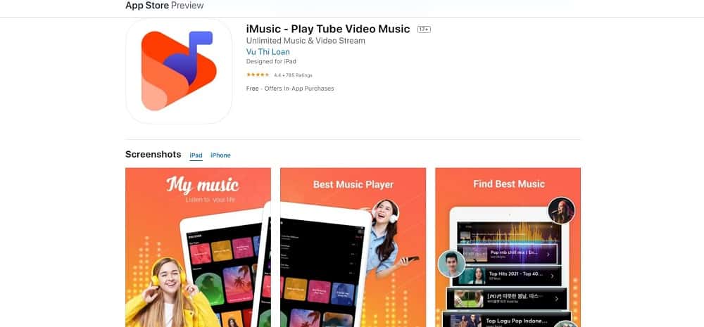 This is a screenshot of the iMusic App Installation Page.