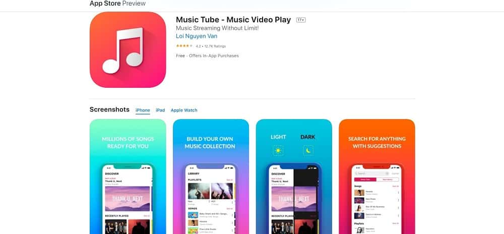 This is a screenshot of the Music Tube App Installation Page.