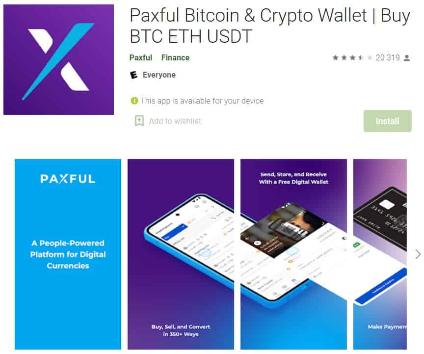 This is a screenshot of the Paxful app installation page.