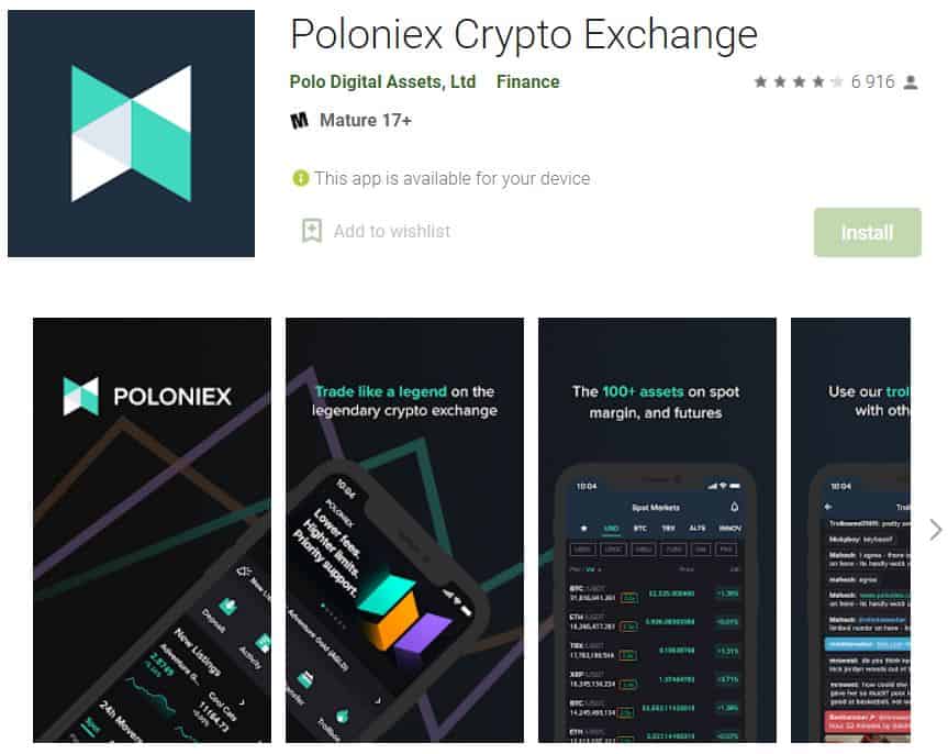 This is a screenshot of the Poloniex app installation page.