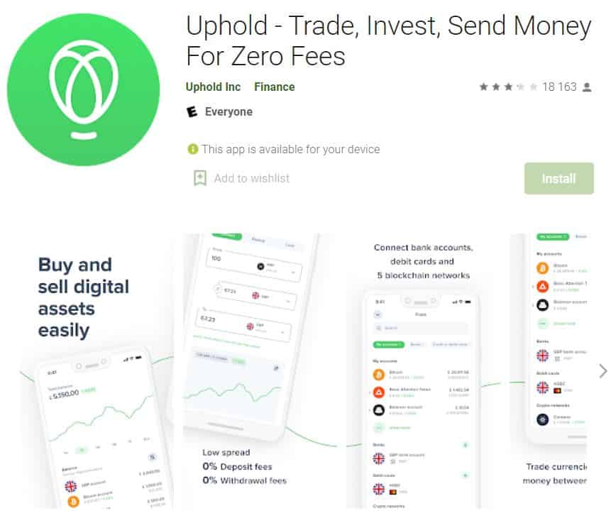 This is a screenshot of the Uphold app installation page.