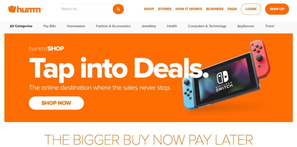 Screenshot of humm's homepage.