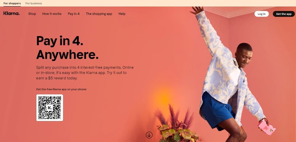 Screenshot of Klarna's homepage.