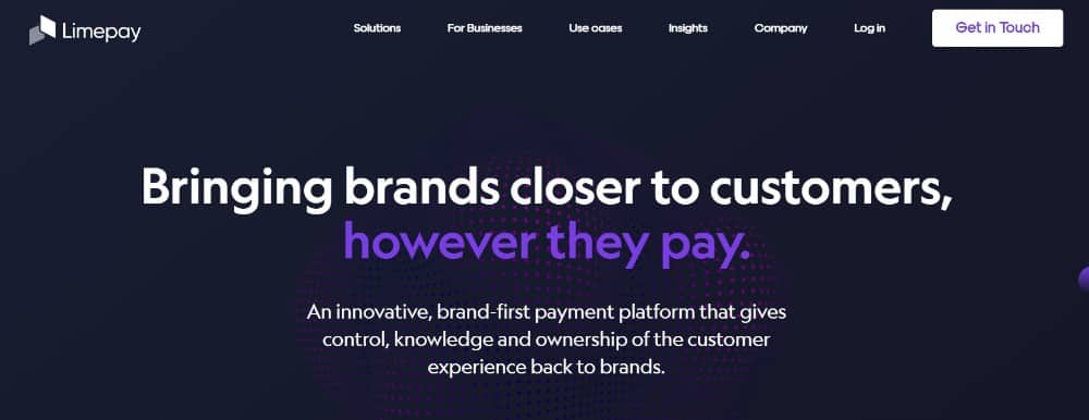 Screenshot of Limepay's homepage.
