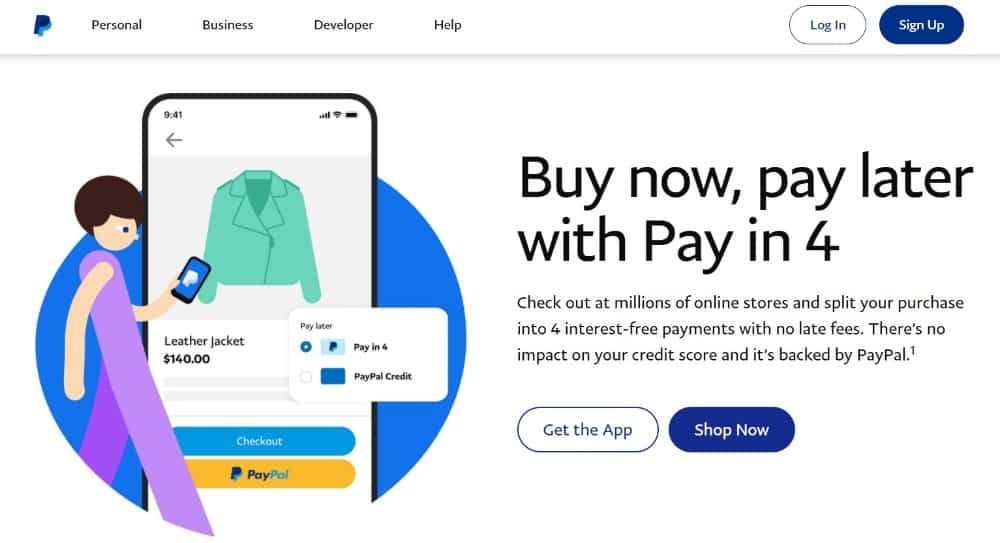Screenshot of Paypal's homepage.