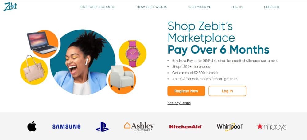 Screenshot of Zebit's homepage.